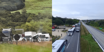 Colisão entre caminhões causa trânsito intenso na BR-101 em Caaporã